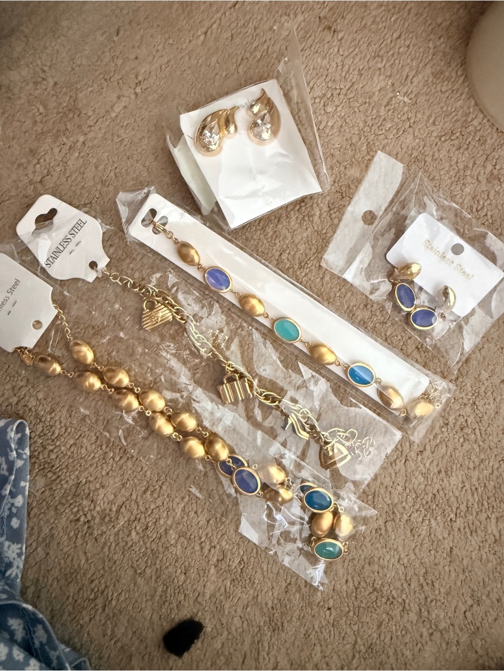 Gold-Tone Multi-Stone Bracelet Set with Blue & Turquoise Accents